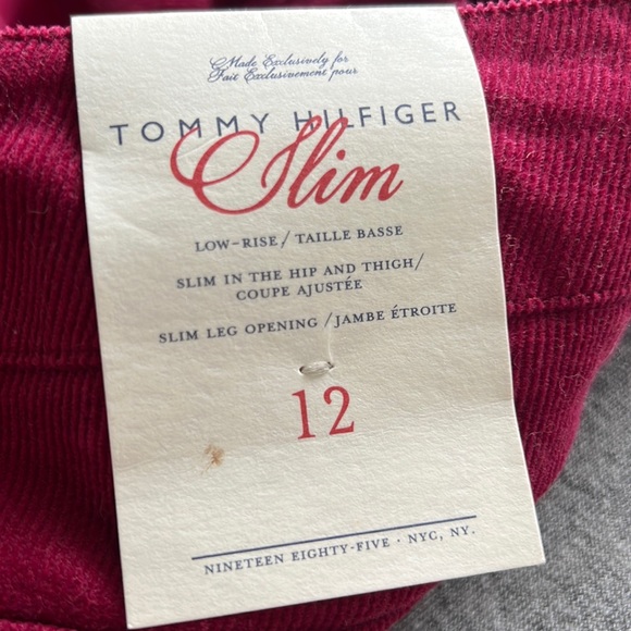 NWT Tommy Hilfiger Red Corduroy Slim Low-rise Pants / Trousers Women’s Size 12 - Picture 10 of 10